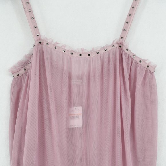 Free People Womens Midi Dress Small Pink Studded Mesh Night Out Tiered Trapeze - Picture 7 of 14